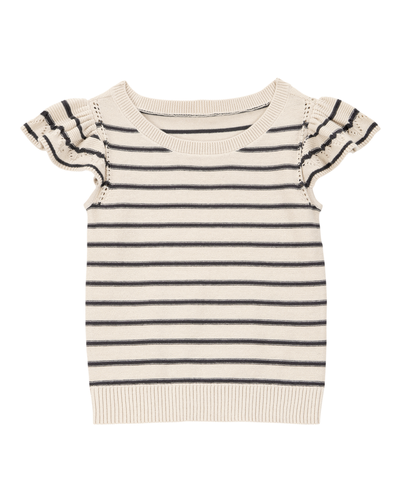 Toddler Striped Flutter Sleeves Sweater Top - Black/Cream, image 1 of 3 slides