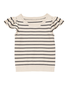 Toddler Striped Flutter Sleeves Sweater Top - Black/Cream, image 1 of 3 slides