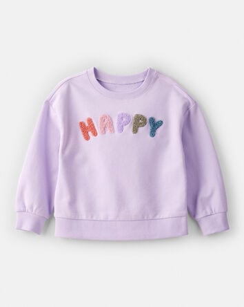 Toddler Girl Happy French Terry Long-Sleeve Pullover Sweatshirt - Purple, 