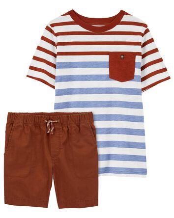 Kid 2-Piece Striped Pocket Tee & Pull-On All Terrain Shorts Set

, 