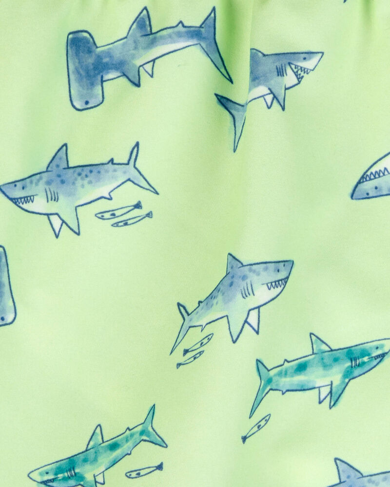 Toddler Boy Shark Swim Trunks - Lime Green, image 3 of 4 slides