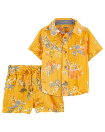 Baby 2-Piece Seersucker Button-Front Shirt & Drawstring Shorts Set, 