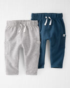 Baby 2-Pack Organic Cotton Pants in Heather Grey & Deep Teal, image 1 of 4 slides