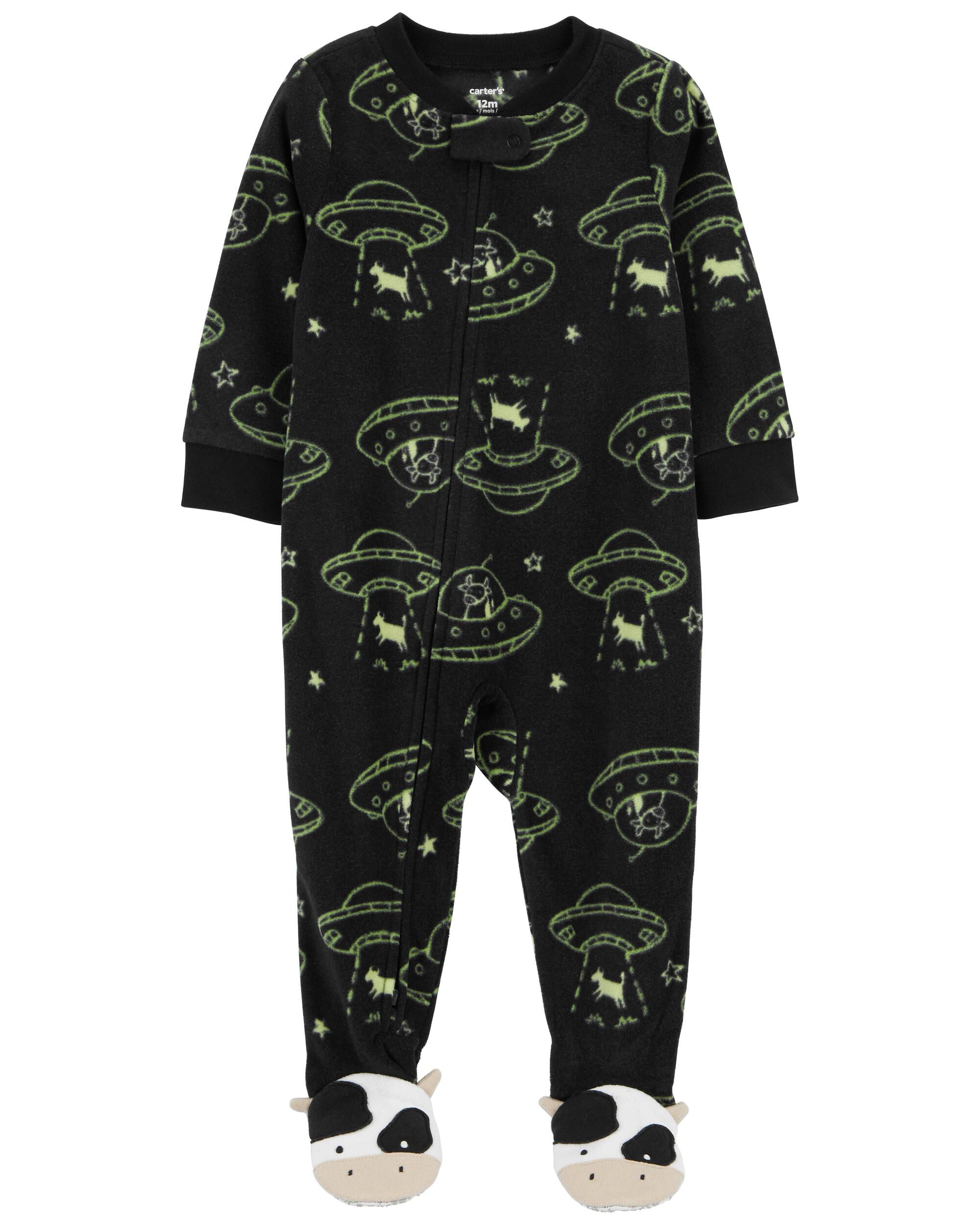 Baby 1 Piece Space Cow Fleece Footie Pajamas