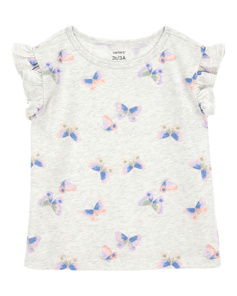 Toddler Butterfly Print Short-Sleeve Fashion Top - Grey, image 1 of 3 slides