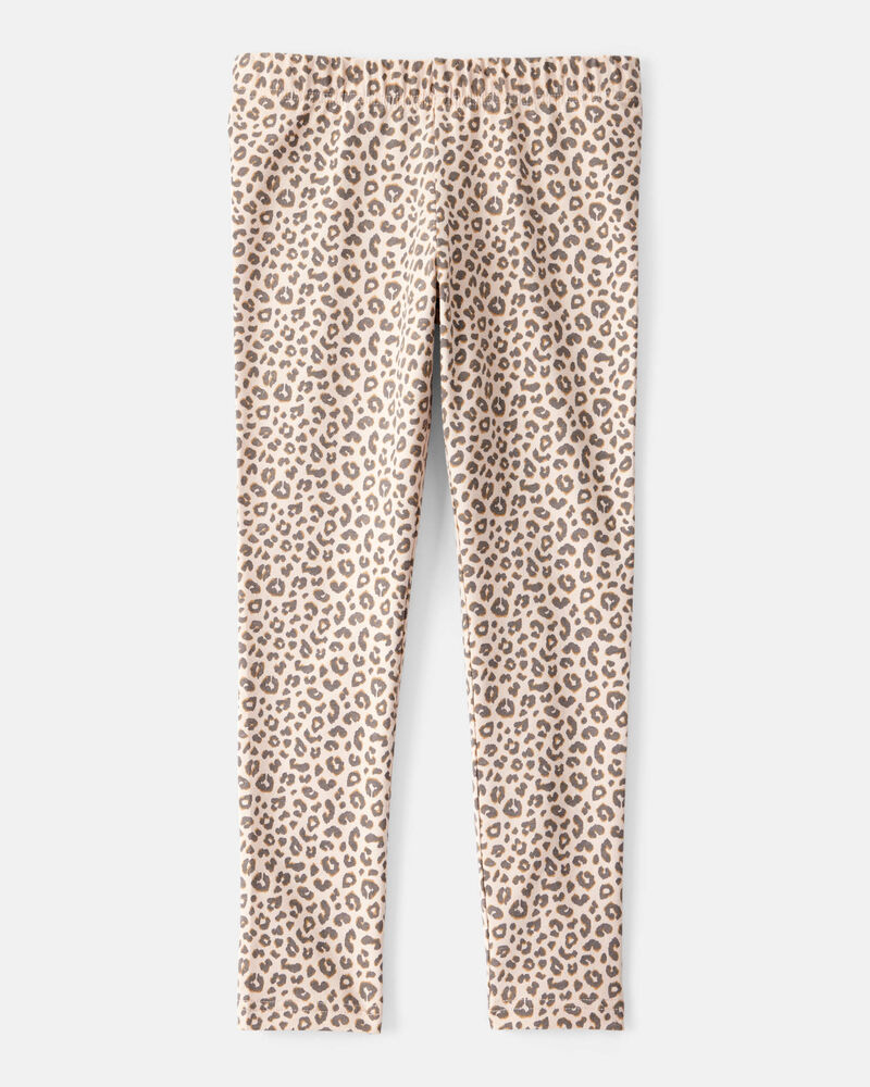 Kid Cotton Leopard Stretch Leggings - Brown, image 2 of 4 slides