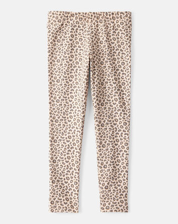 Kid Cotton Leopard Stretch Leggings - Brown, 