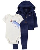 Baby 3-Piece Whale Little Cardigan Set, image 1 of 4 slides