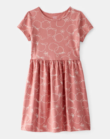 Girls Apple Print Short-Sleeve Dress - Red, 