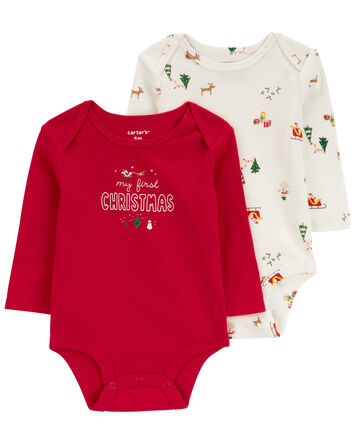 Baby 2-Pack My First Christmas Long-Sleeve Bodysuits, 