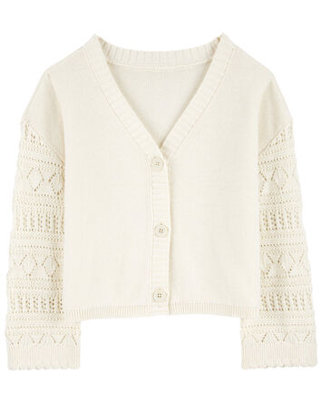 Kid Crochet Button-Front Cardigan Sweater, 
