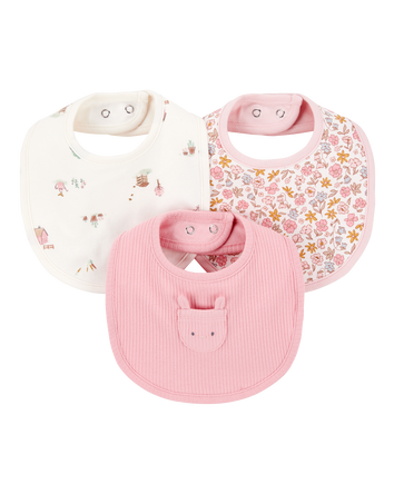 Baby 3-Pack Floral Bibs - Pink/Ivory, 