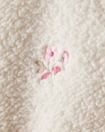 Toddler Girl Floral Sherpa Bomber Jacket - Ivory, 