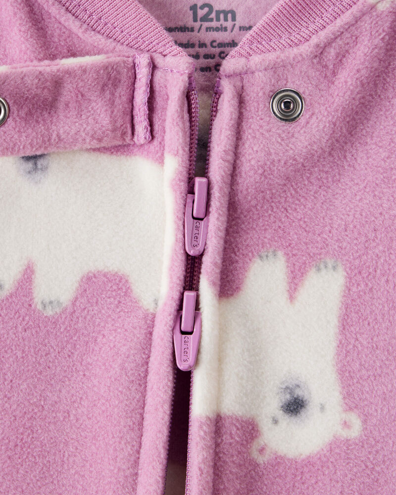 Toddler Girl Polar Bear Loose Fit Long-Sleeve 2-Way Zip 1-Piece Pajamas, image 2 of 4 slides