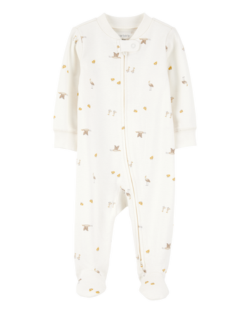 Baby Mini Bird Print 2-Way Zip Cotton Sleep & Play Pajamas, 