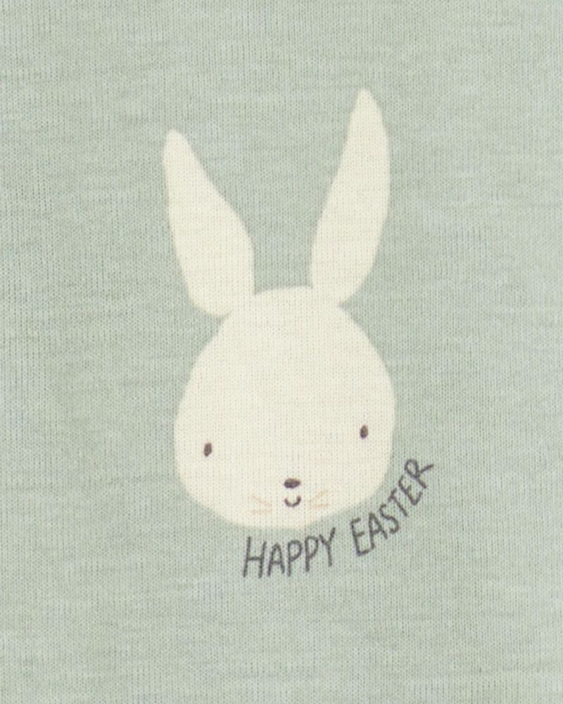 Kid Bunny Print Easter Snug Fit Cotton 2-Piece Pajamas - Green, image 2 of 3 slides