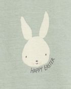 Kid Bunny Print Easter Snug Fit Cotton 2-Piece Pajamas - Green, image 2 of 3 slides