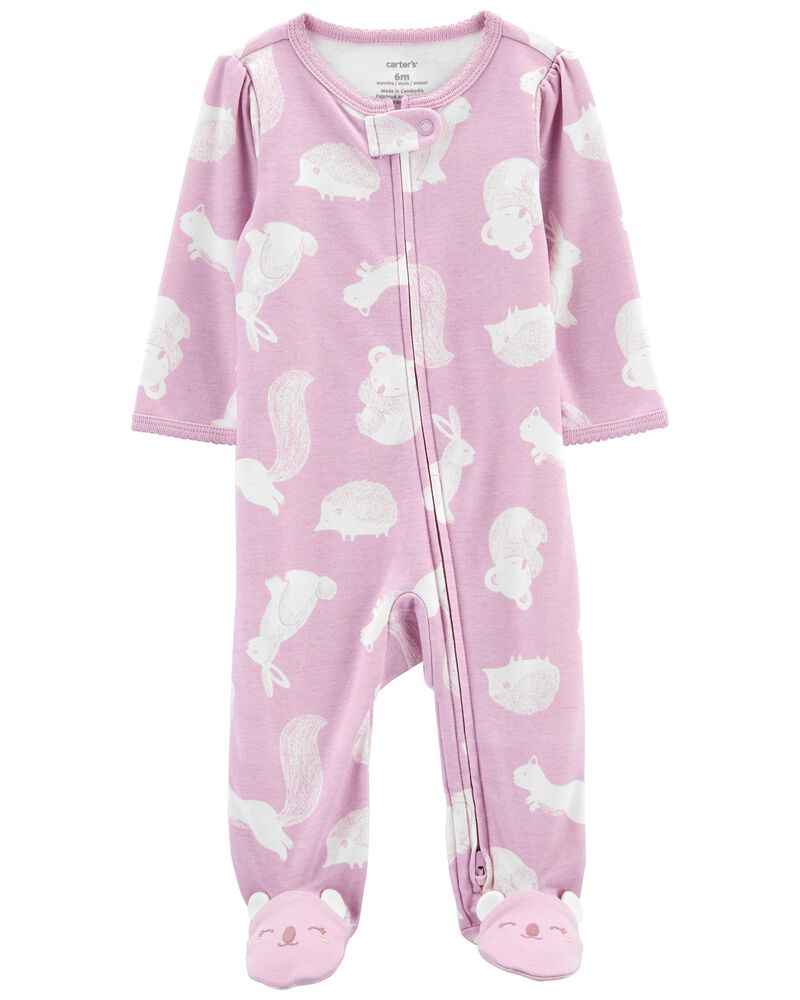 Baby Animal 2-Way Zip Cotton Sleep & Play Pajamas, image 1 of 4 slides