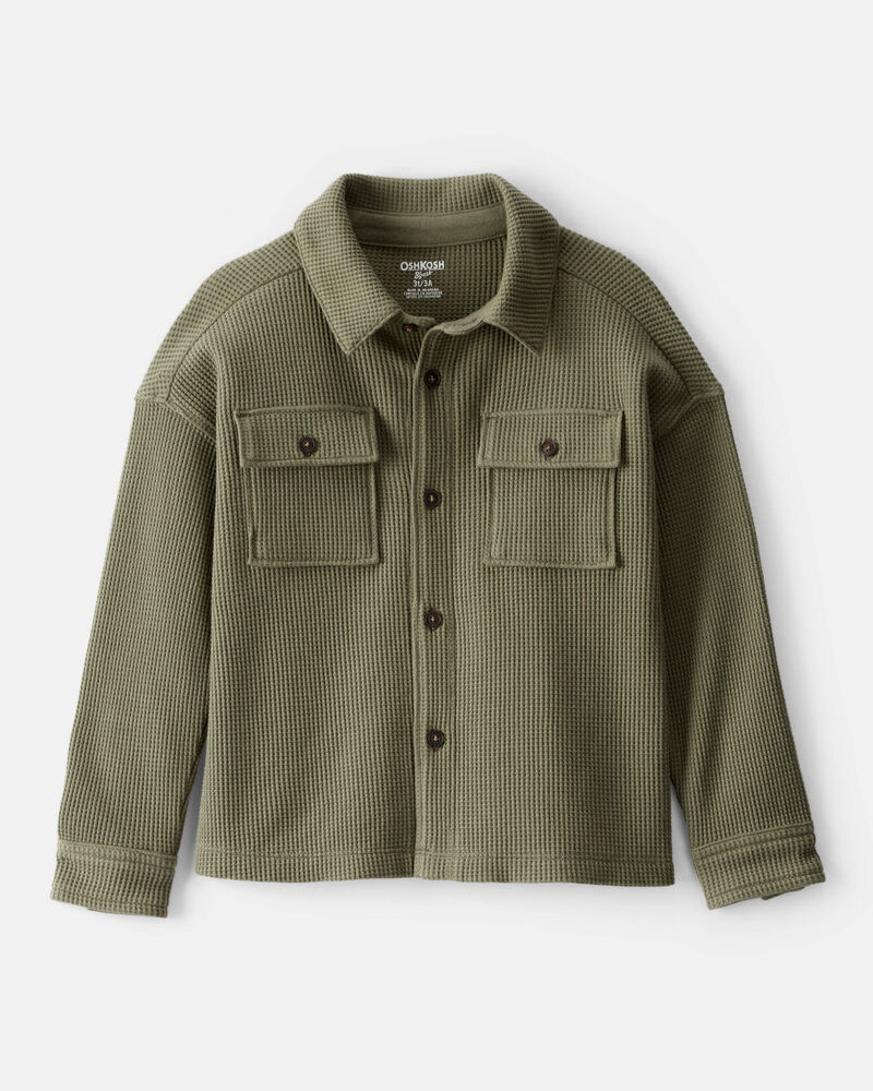 Toddler Boy Long-Sleeve Waffle Knit Utility Shirt - Green, image 1 of 4 slides