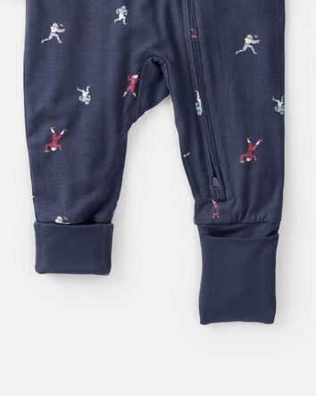 Baby Boy Football Print PurelySoft Long-Sleeve Sleep & Play Pajamas - Blue, 