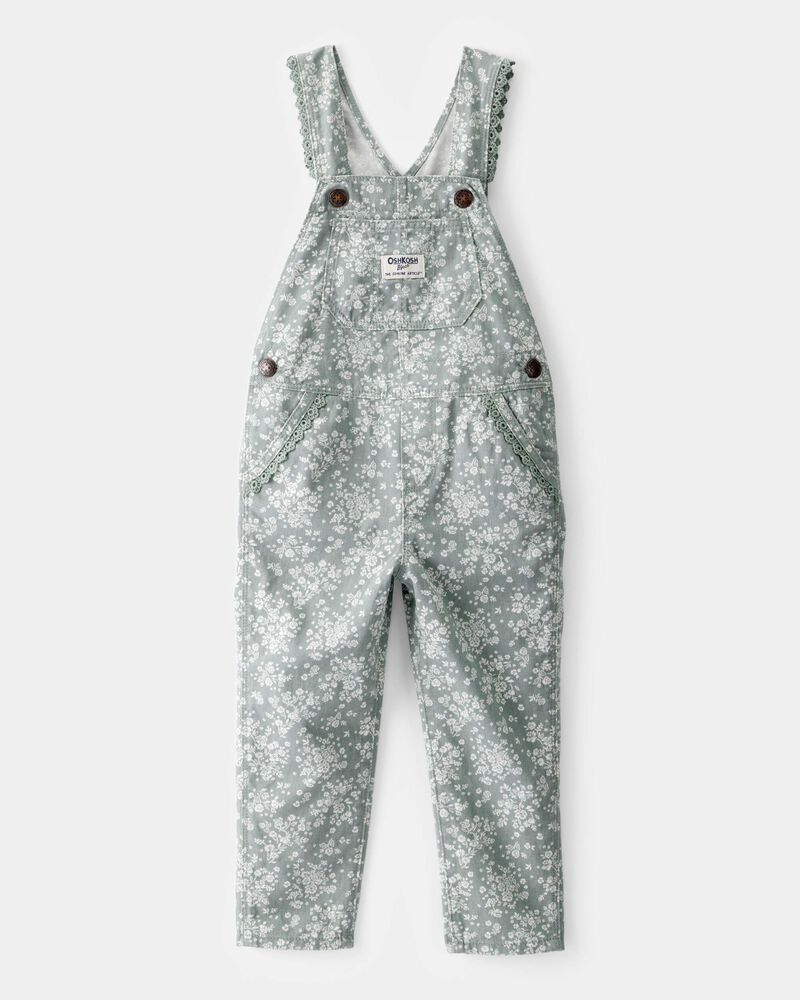 Toddler Lightweight Floral Print Canvas Overalls - Green, image 1 of 4 slides