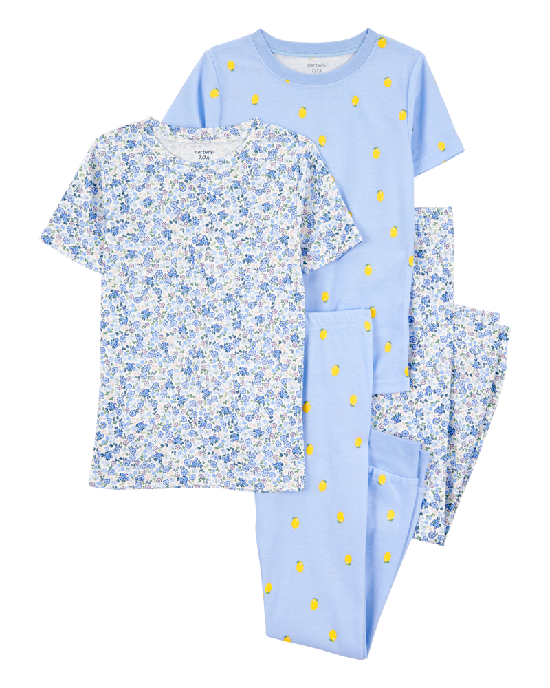 Kid 4-Piece Floral Cotton Pajamas, image 1 of 4 slides