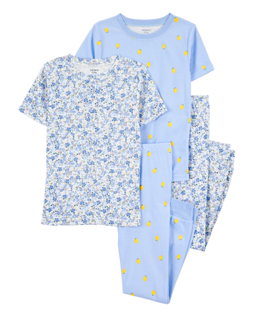 Kid 4-Piece Floral Cotton Pajamas, 