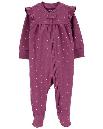 Heart 2-Way Zip Cotton Sleep & Play Pajamas, 