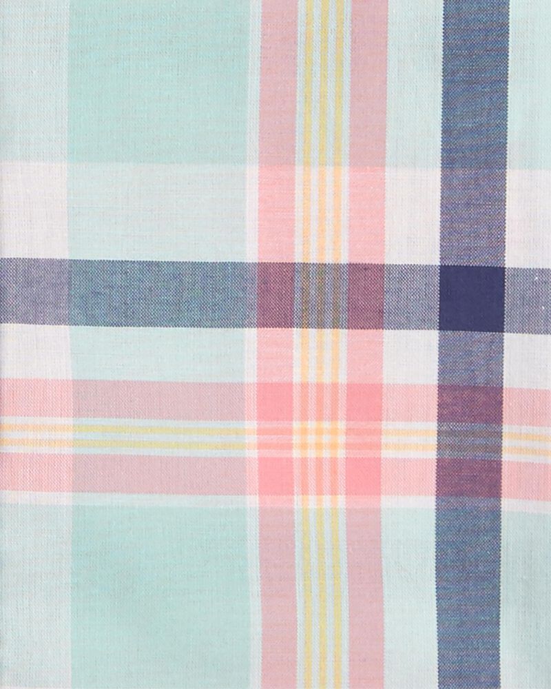 2-Piece Plaid Button-Front Shirt & Short Set, image 2 of 3 slides
