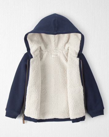 Toddler Boy Sherpa Waffle Knit Hooded Jacket Made with Organic Cotton, 