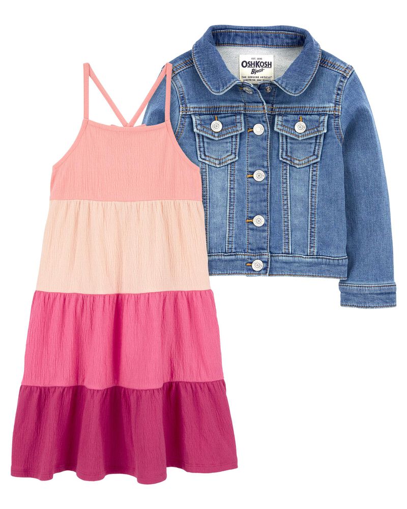 Toddler 2-Piece Classic Denim Jacket & Tiered Dress Set
, image 1 of 6 slides