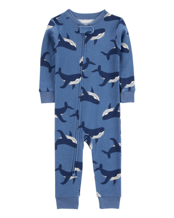 Baby Boy Whale Print Snug Fit Cotton Footless 1-Piece Pajamas - Navy, 