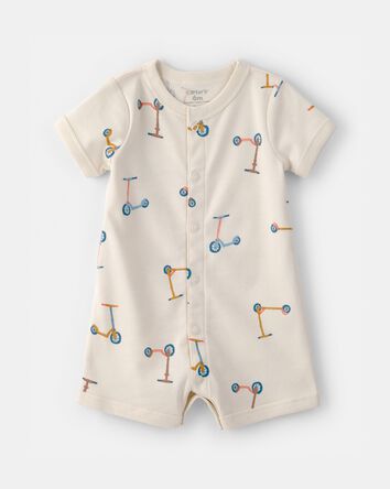 Baby Scooter Short-Sleeve Romper - Cream, 