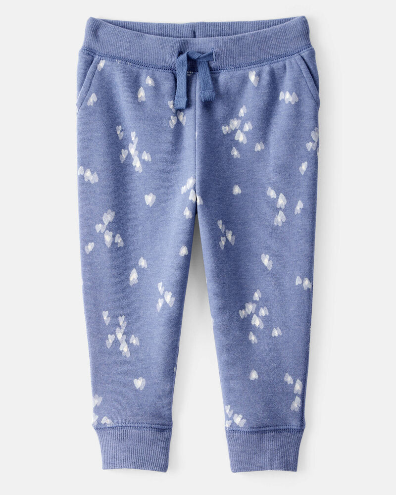 Baby Girl Heart Print Drawstring Joggers - Blue, image 1 of 4 slides