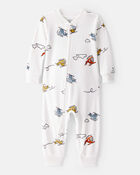 Baby Boy Helicopter Print Snug Fit Long-Sleeve 2-Way Zip 1-Piece Pajamas - White, image 1 of 4 slides