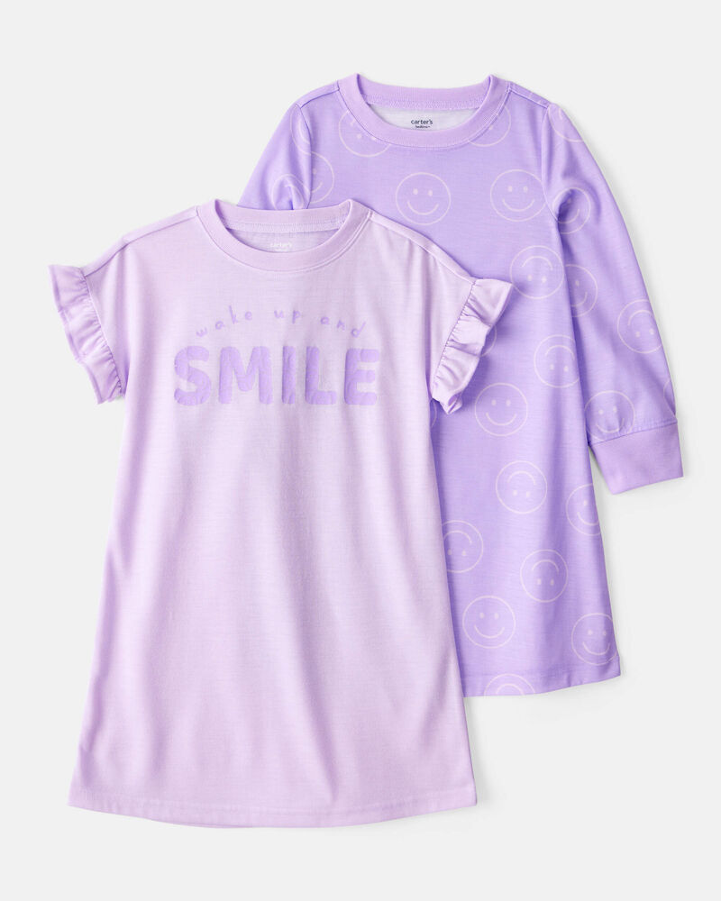 Kid 2-Pack Smiley Face Nightgowns - Purple, image 1 of 4 slides