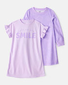 Kid 2-Pack Smiley Face Nightgowns - Purple, image 1 of 4 slides