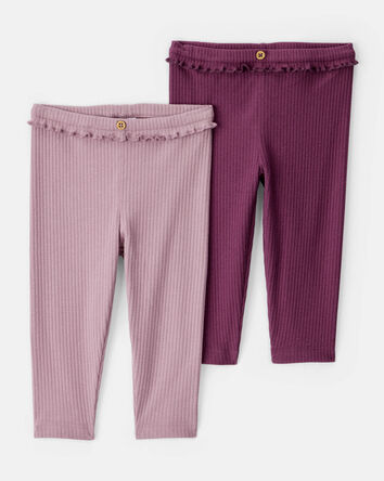 Baby Girl 2-Pack Ruffle Waist Rib Pants - Purple, 