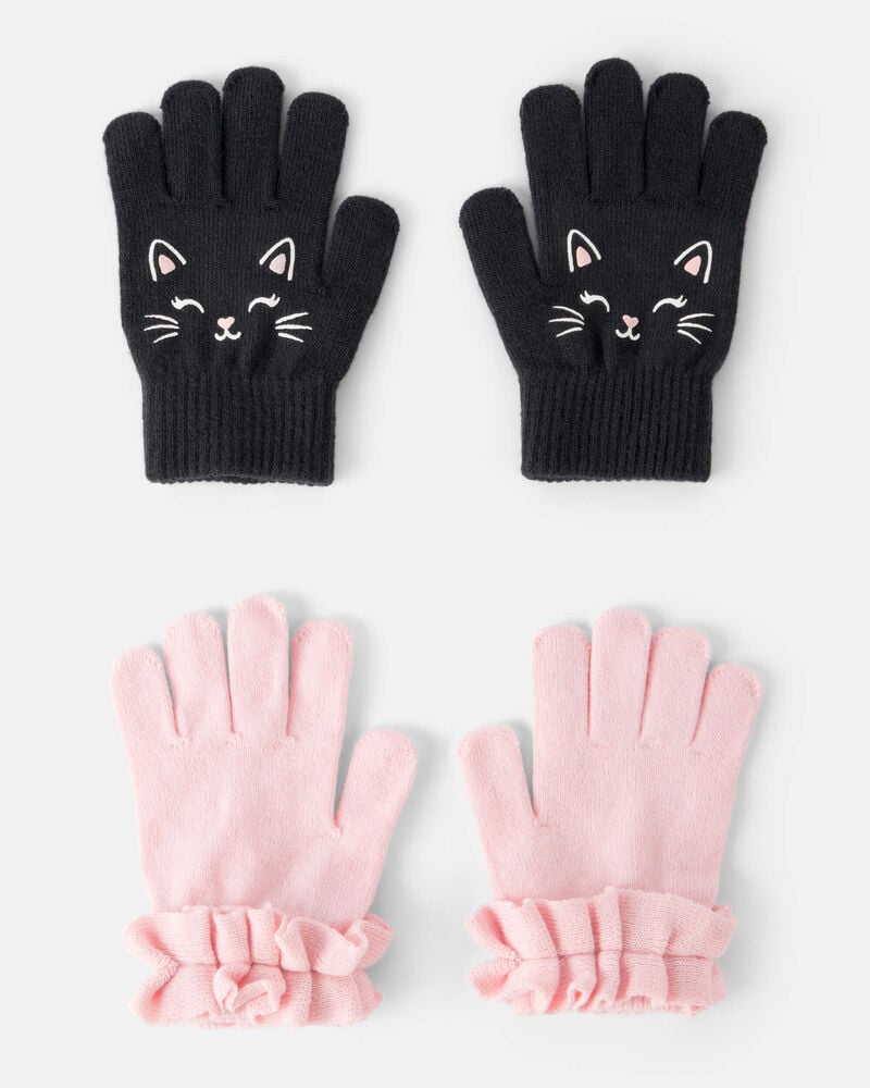 Girls 2-Pack Cat Winter Gloves - Black/Pink, image 1 of 2 slides