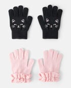 Girls 2-Pack Cat Winter Gloves - Black/Pink, image 1 of 2 slides