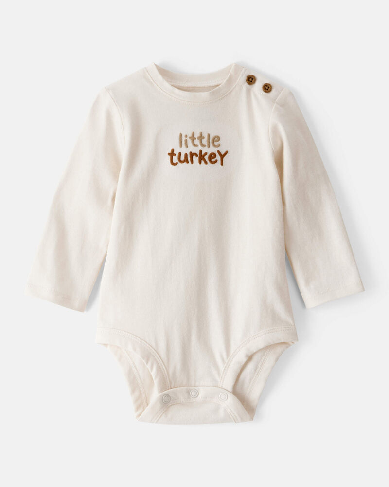 Baby Little Turkey Cotton Long-Sleeve Graphic Bodysuit - White, image 1 of 4 slides