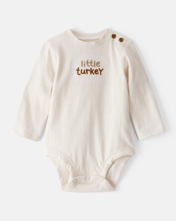 Baby Little Turkey Cotton Long-Sleeve Graphic Bodysuit - White, 