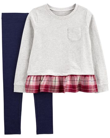 Kid 2-Piece Long-Sleeve Tee & Knit Denim Pant Set, 