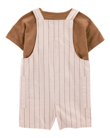 Baby 2-Piece Short-Sleeve Tee & Striped Shortall Set - Brown, 