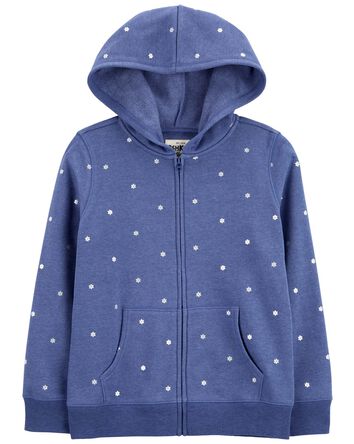 Kid Daisy Print Hooded Zip Jacket, 