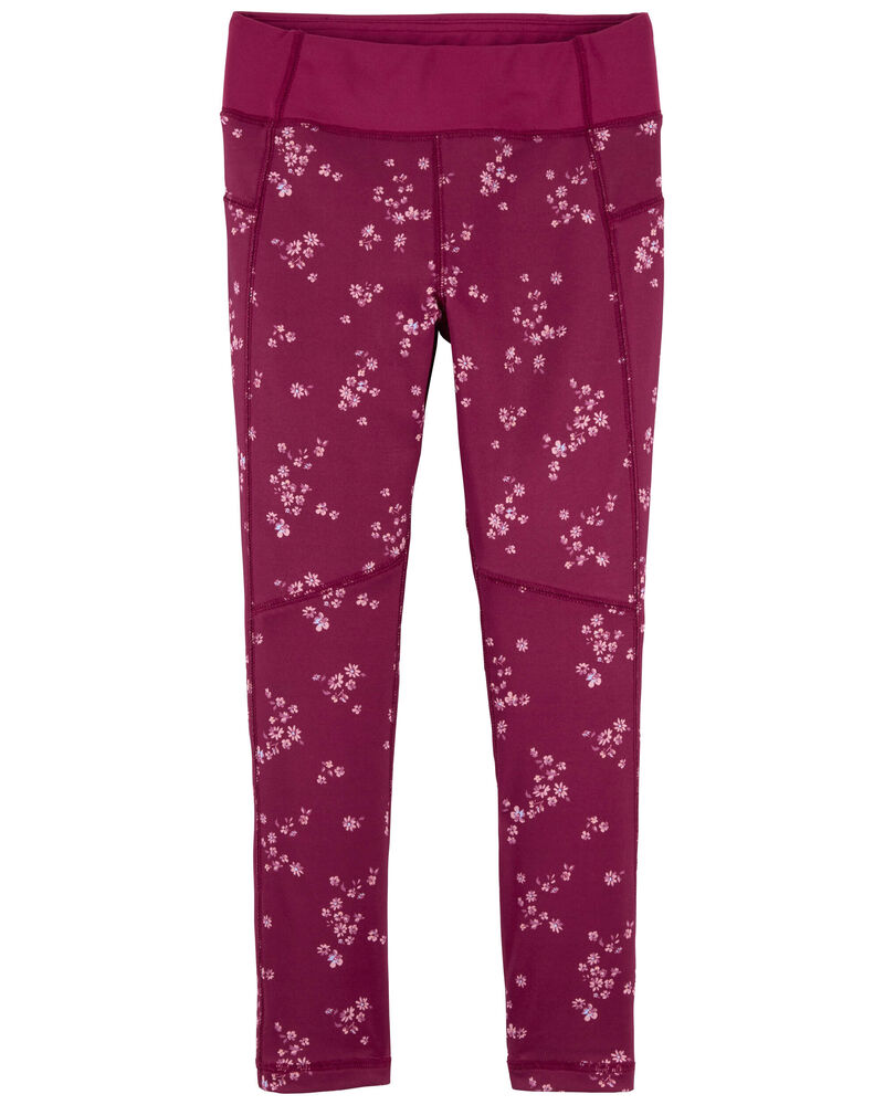 Kid Floral Print Active Leggings In BeCool™ Fabric, image 1 of 4 slides