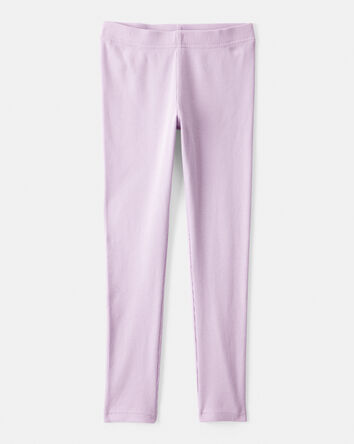 Girls 100% Cotton Pull-On Stretch Leggings - Purple, 