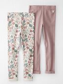 Butterfly Print, Dusty Rose - Toddler 2-Pack Organic Cotton Floral & Pink Ribbed Leggings