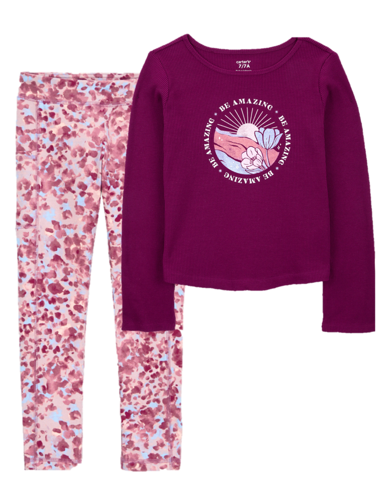 Kid 2-Piece Waffle Knit Thermal Top & Leggings Set, image 1 of 7 slides