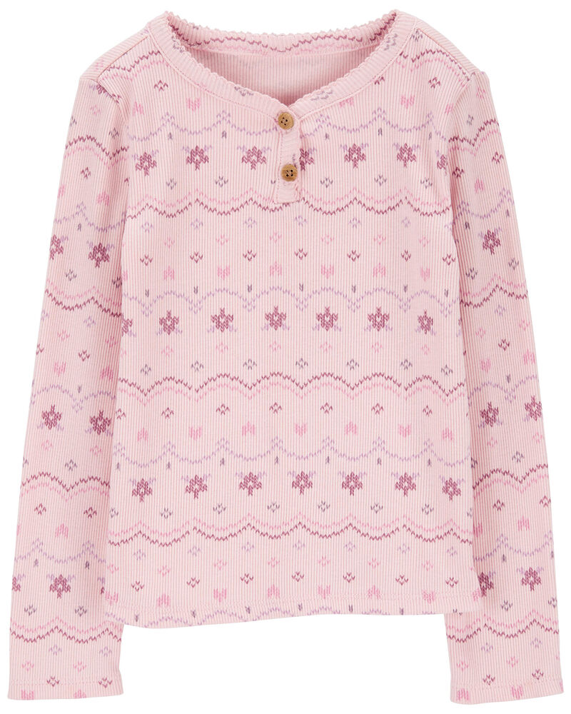 Toddler Fair Isle Knit Long-Sleeve Fashion Top - Pink, image 1 of 3 slides